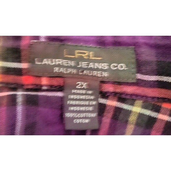 LRL Lauren Jeans Co. Ralph Lauren Size 2X Purple Plaid Cotton Shirt Button-Up - Picture 2 of 12